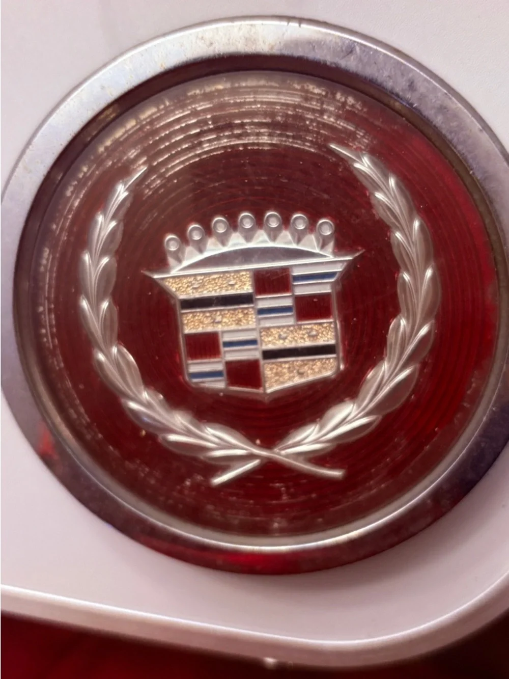 Cadillac lot vintage- Emblem Key Clip hood ornament, & hub cap